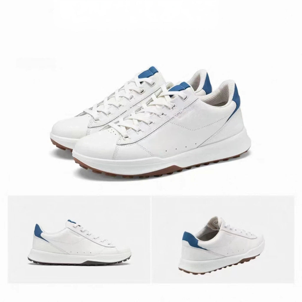 men’s hybrid lace-up golf shoes in White & Blue, pair and multi-angle views