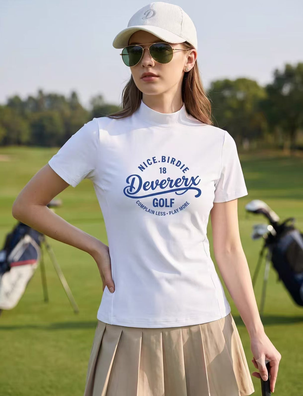 Devereux Golf Women’s Black Slim Mock Neck Letter Print Golf Shirt