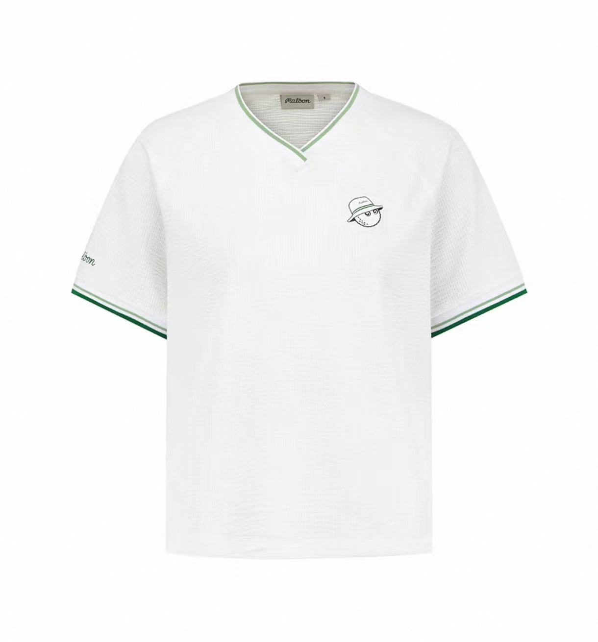 Malbon women’s striped V-neck golf top in white product image