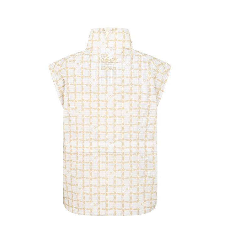 Malbon women's mesh breathable half-zip golf vest in Beige, lifestyle view