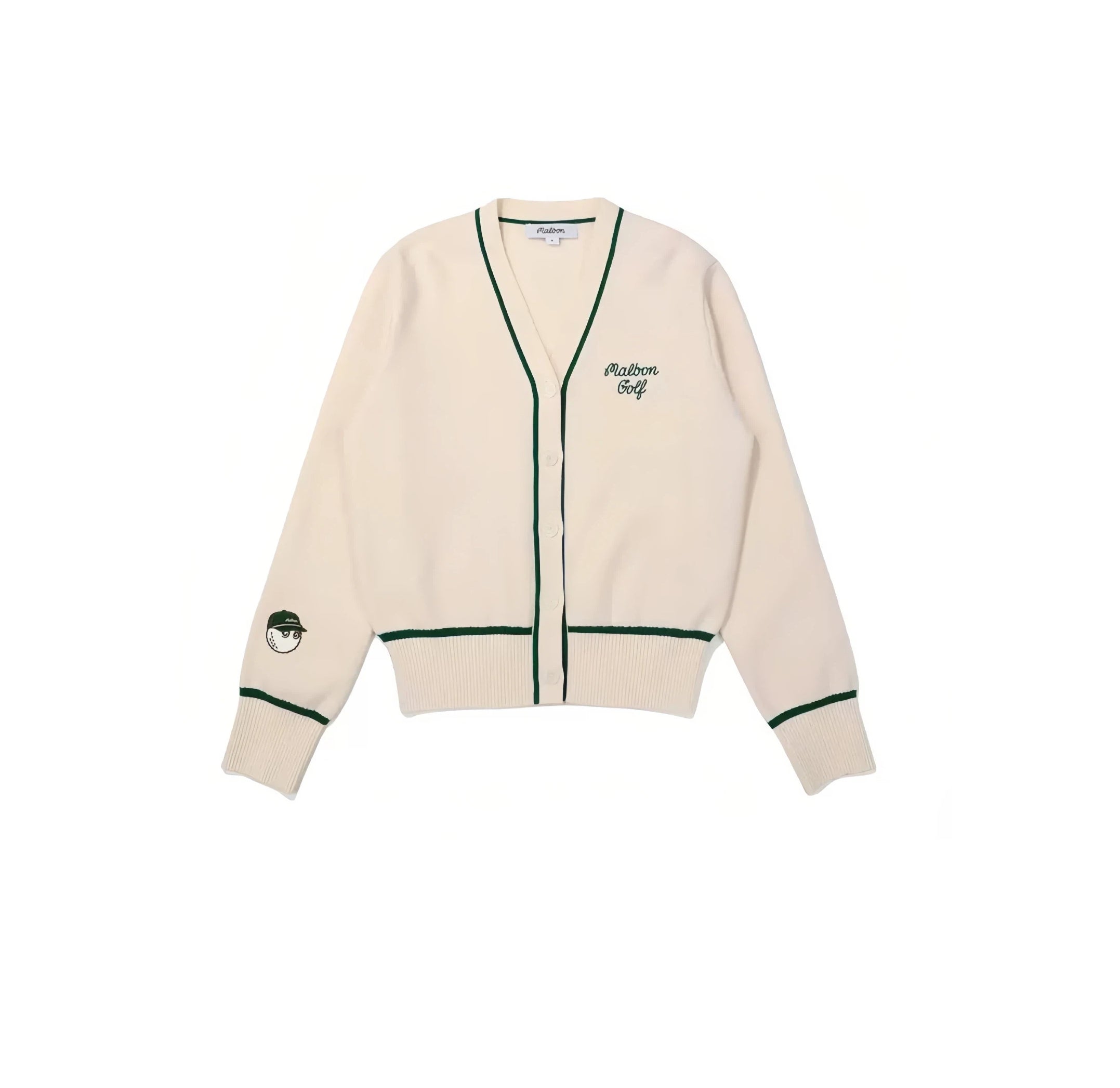 Malbon Women Golf Knit Sweater Jacket Warm Casual Outerwear Beige front view