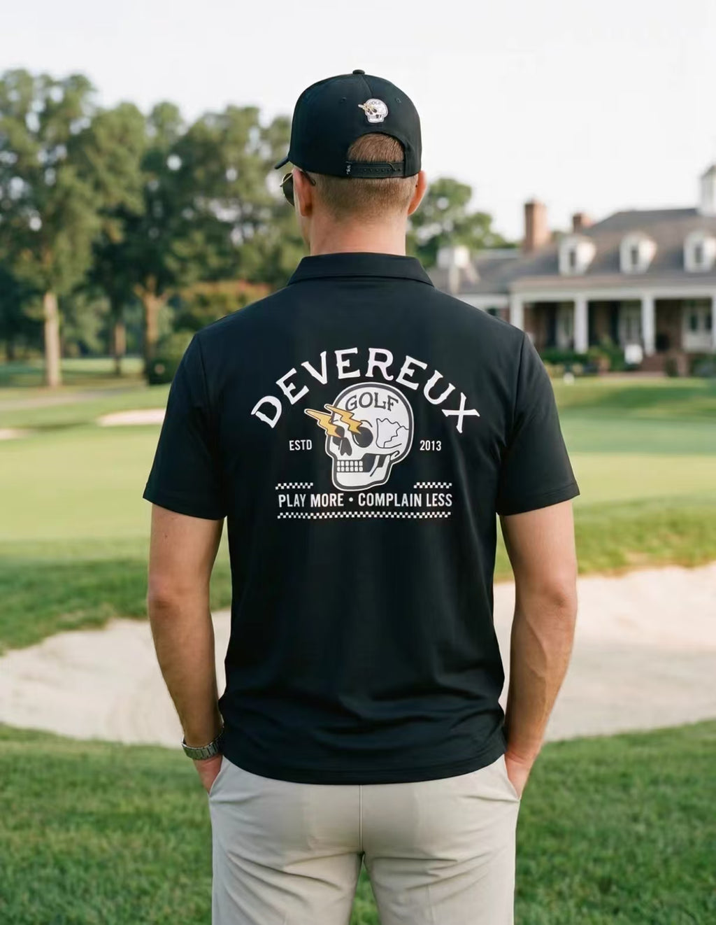 Devereux Golf Men’s Summer Quarter-Zip Skull Graphic Polo Shirt in Black - product view