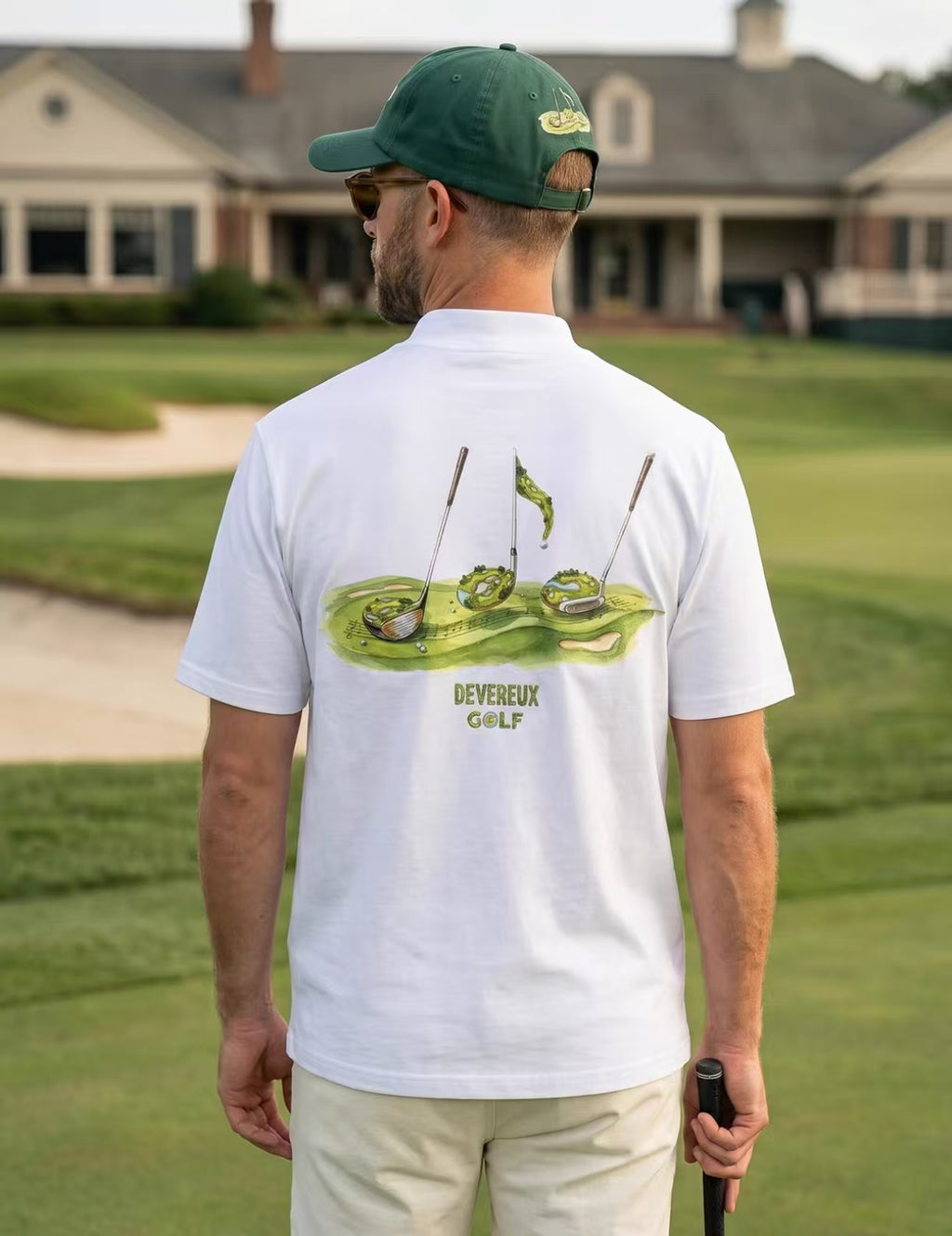 Devereux Golf Men’s White Breathable Mock Neck Printed Golf Shirt