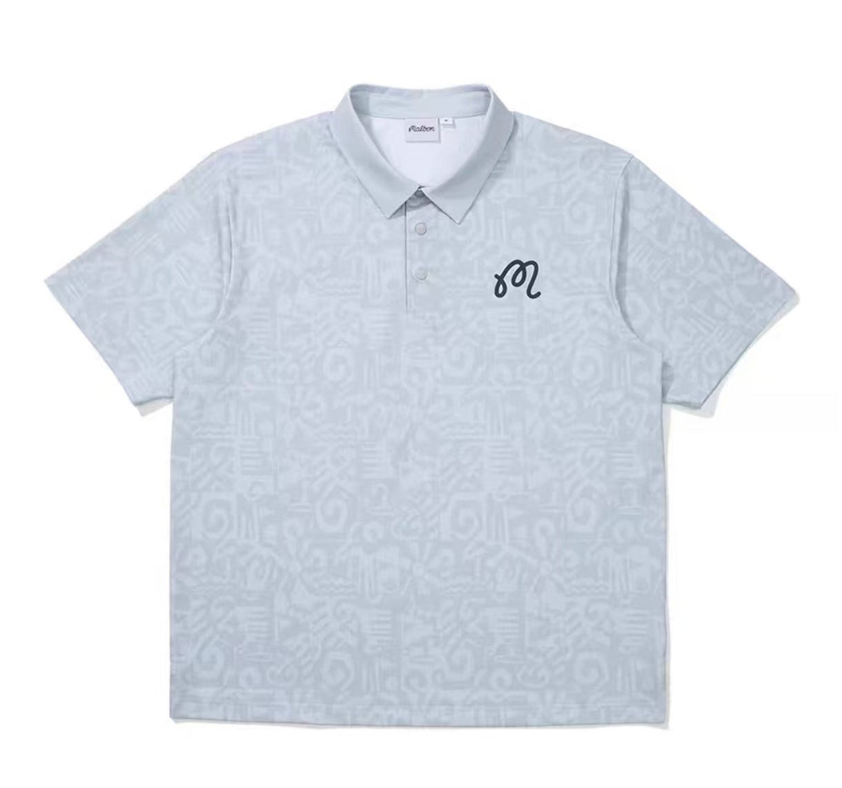 Malbon men's digital print casual golf polo shirt in Grey, front view