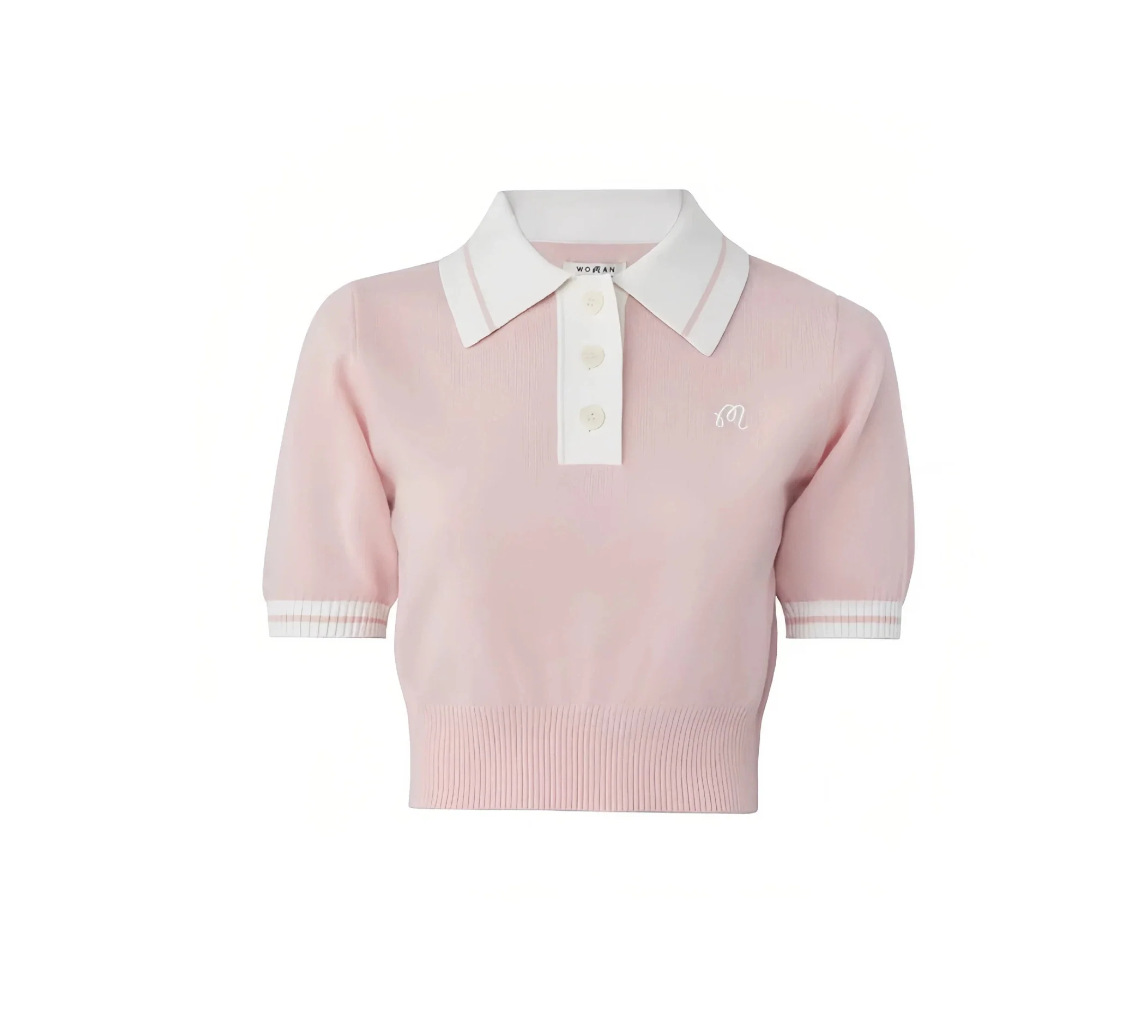 Malbon Women Golf Knit Polo Shirt Embroidered Tee Pink front view