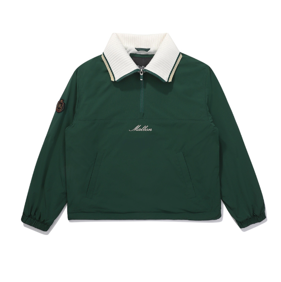 Malbon women's oversized collar casual sporty golf sweatshirt in Green, front view