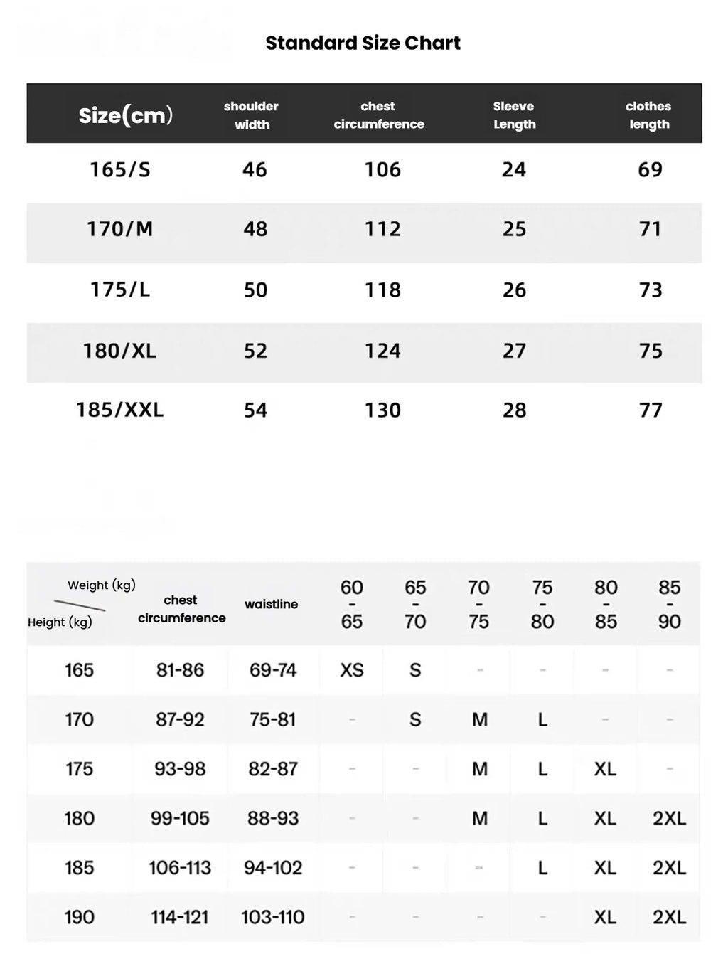 Devereux men’s size chart
