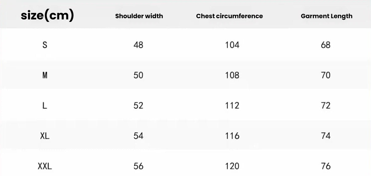 Devereux men’s size chart