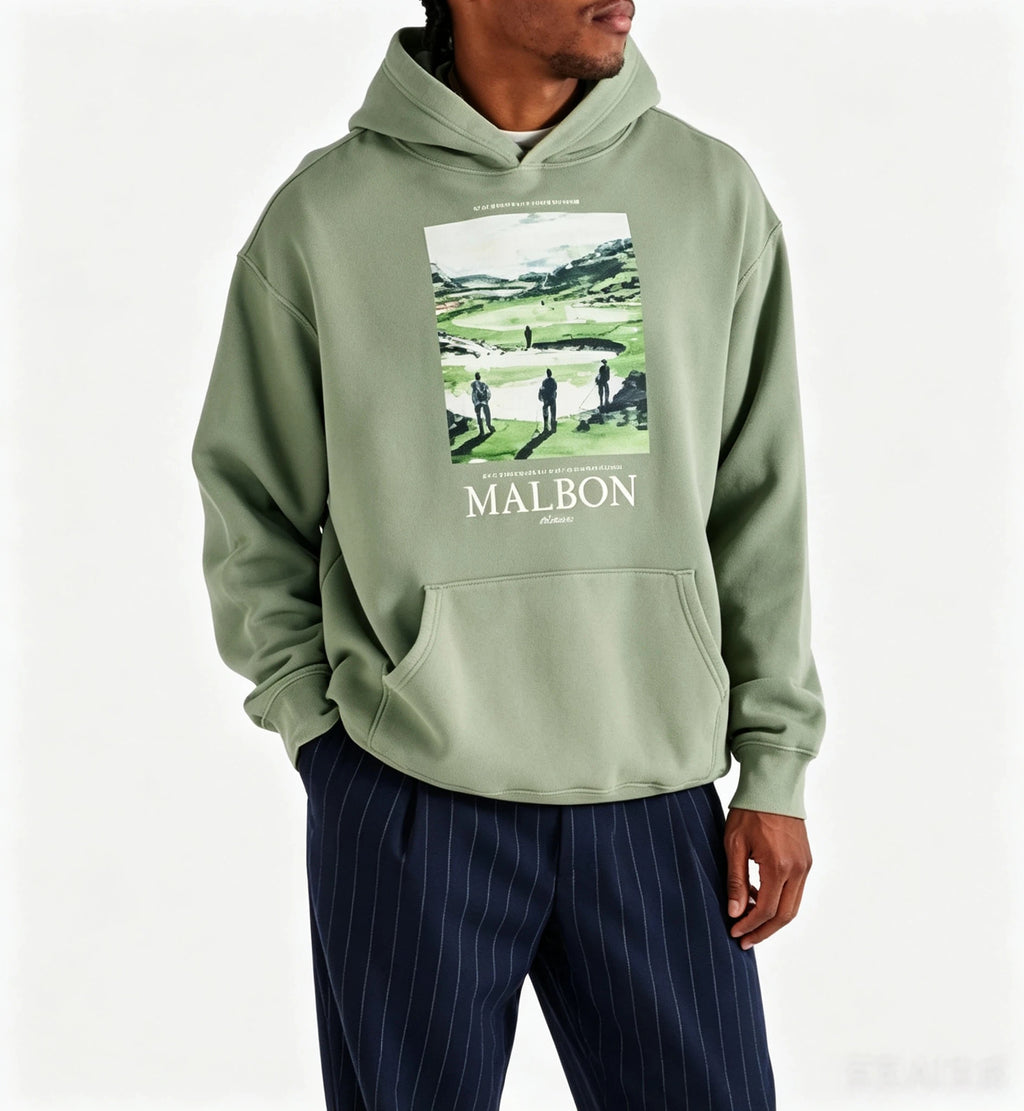 Malbon Golf Pestle Graphic Heavyweight Black Streetwear Hoodie