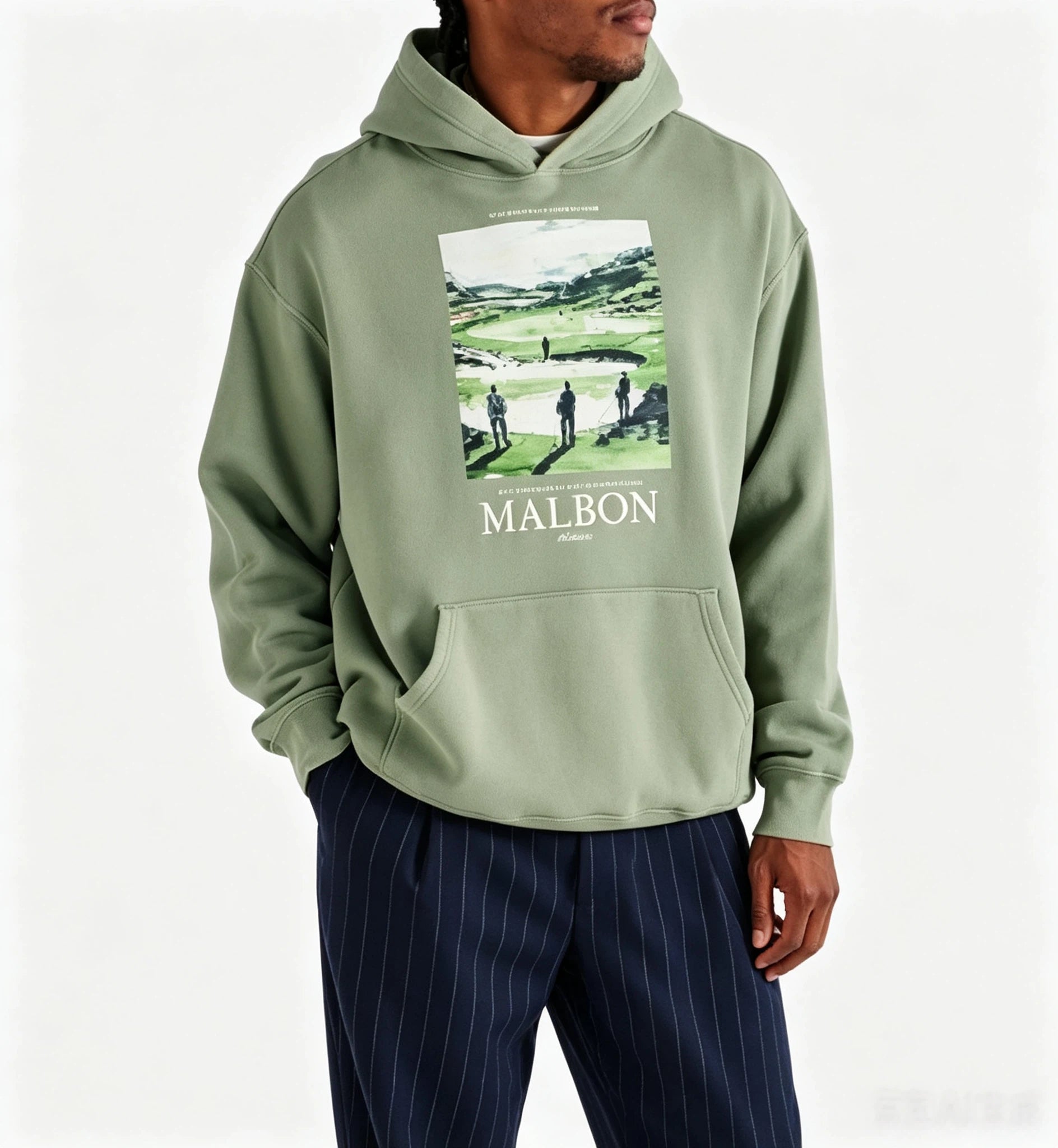 Malbon Golf Pestle Graphic Heavyweight Black Streetwear Hoodie