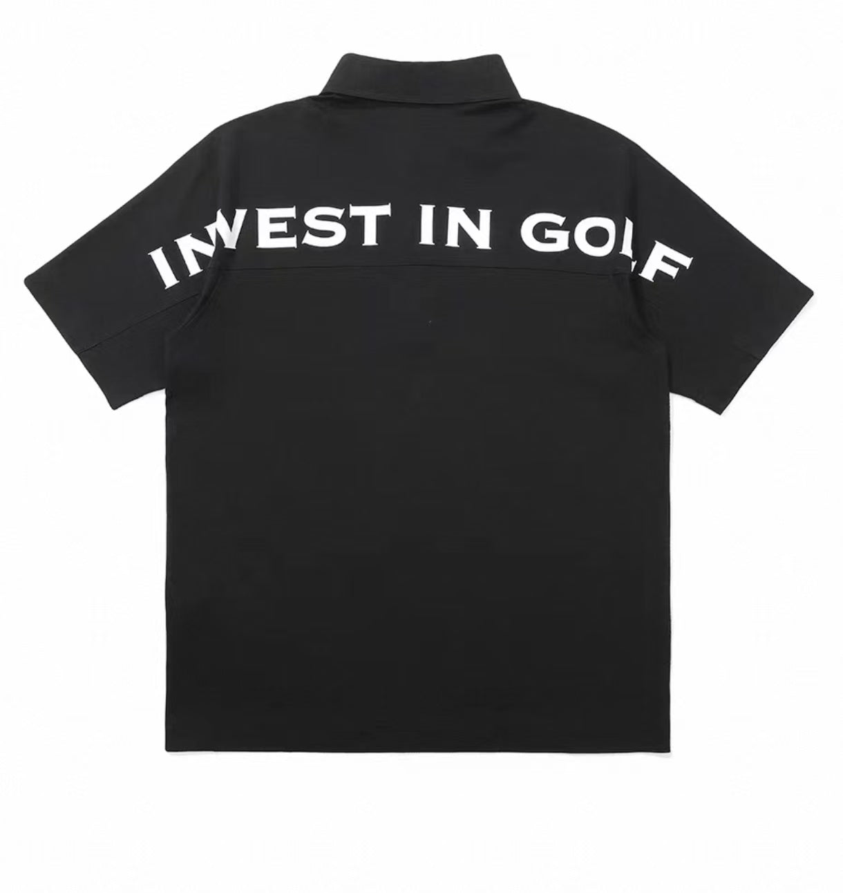 Malbon men's casual quick-dry golf polo shirt in Black, back view