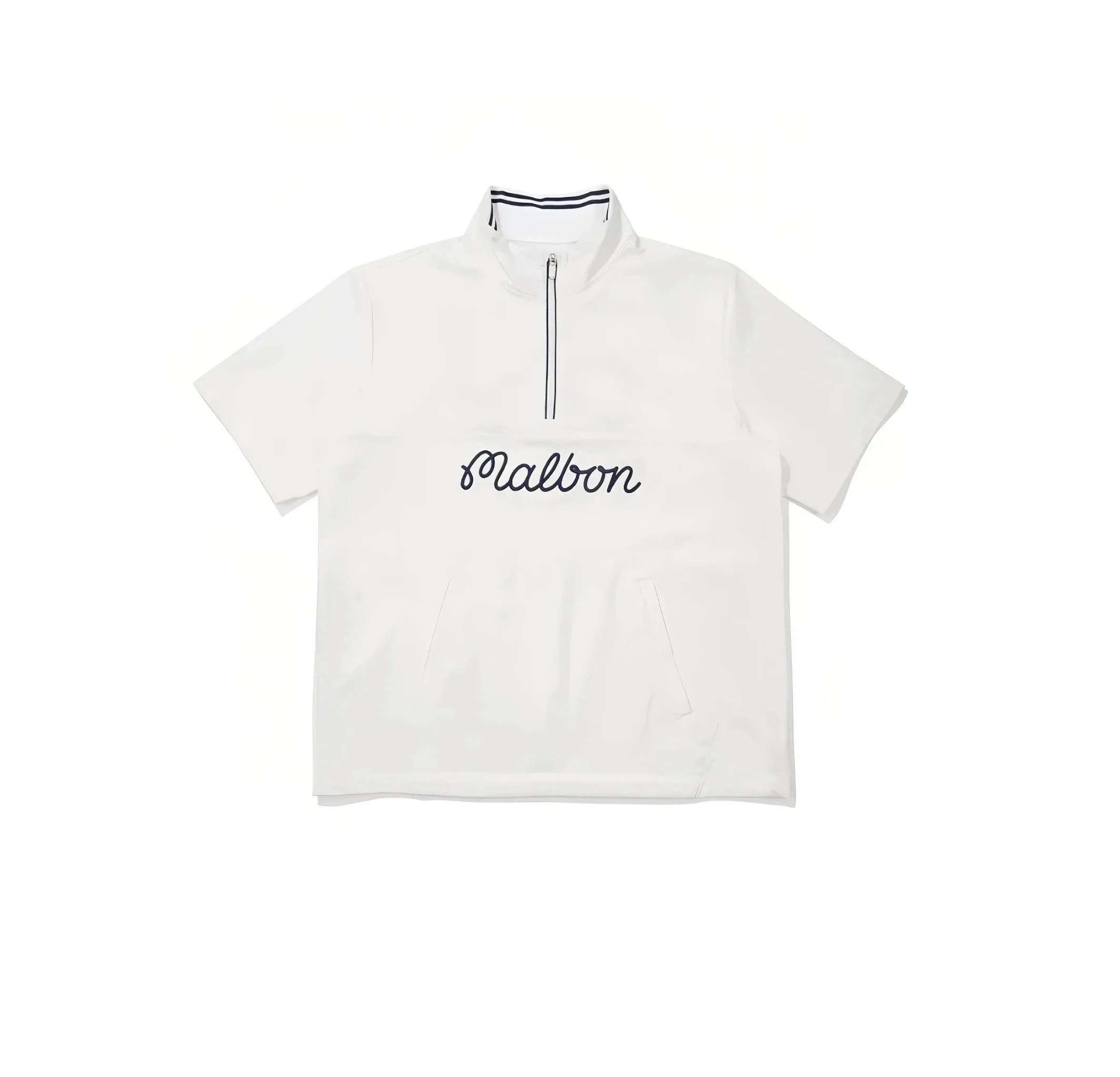 Malbon Men Golf Half Zip Stand Collar Shirt Summer Sport Tee White front view