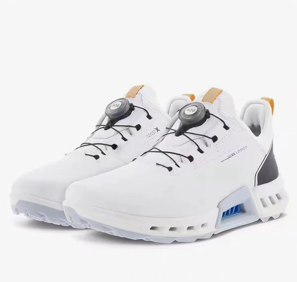 men’s C4 waterproof golf shoes in White, pair and multi-angle views