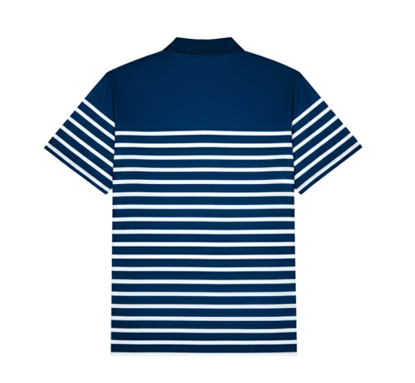 Malbon navy striped retro golf polo back view