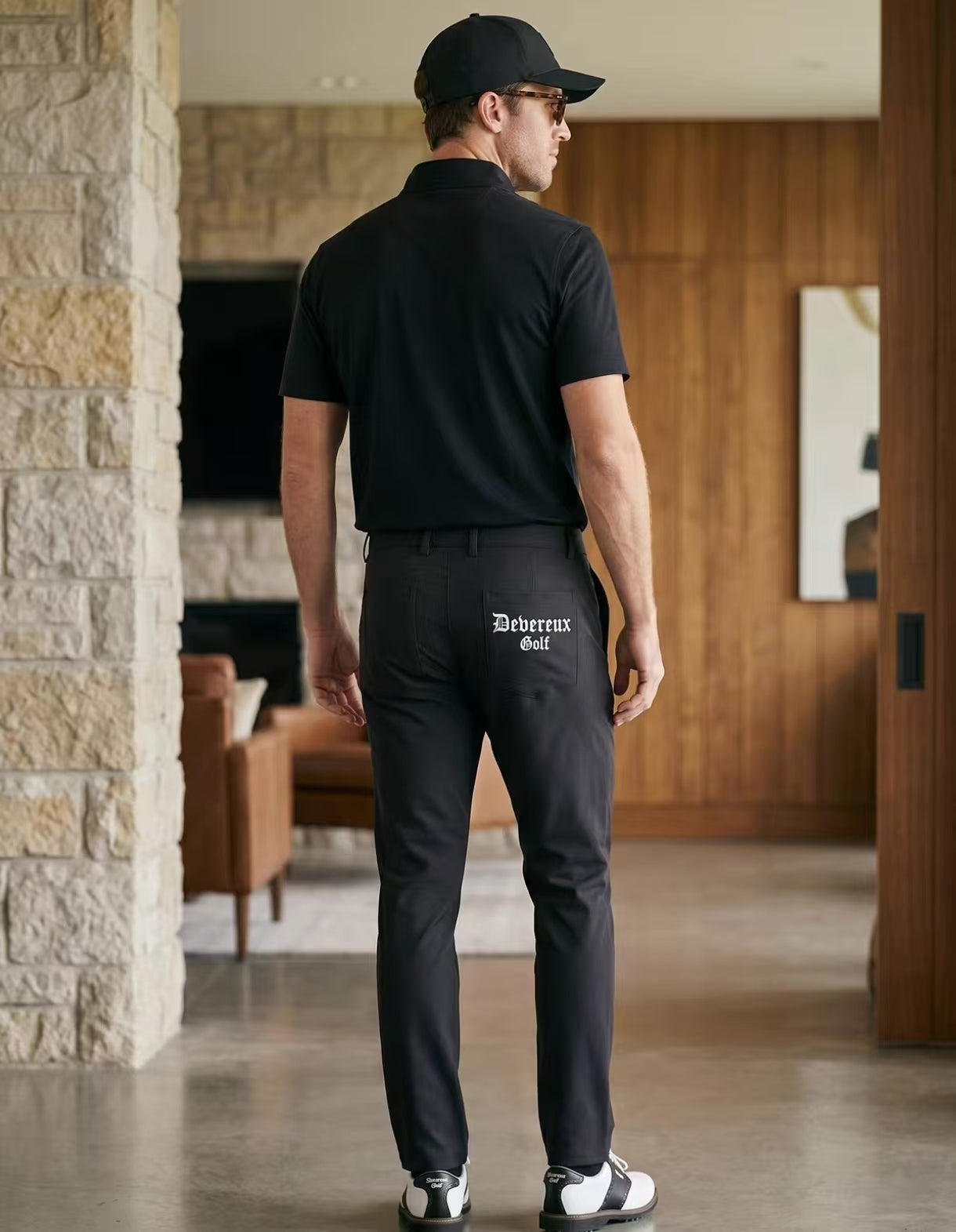 Devereux Golf Men’s White Stretch Breathable Straight Golf Pants in Black - product view