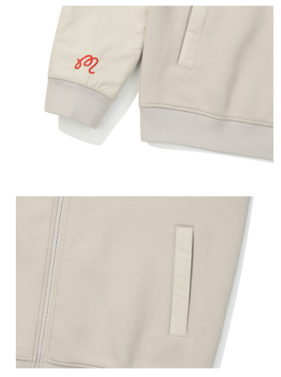 Malbon Golf Men’s Stand Collar Full-Zip Fleece Jacket khaki sleeve and pocket detail