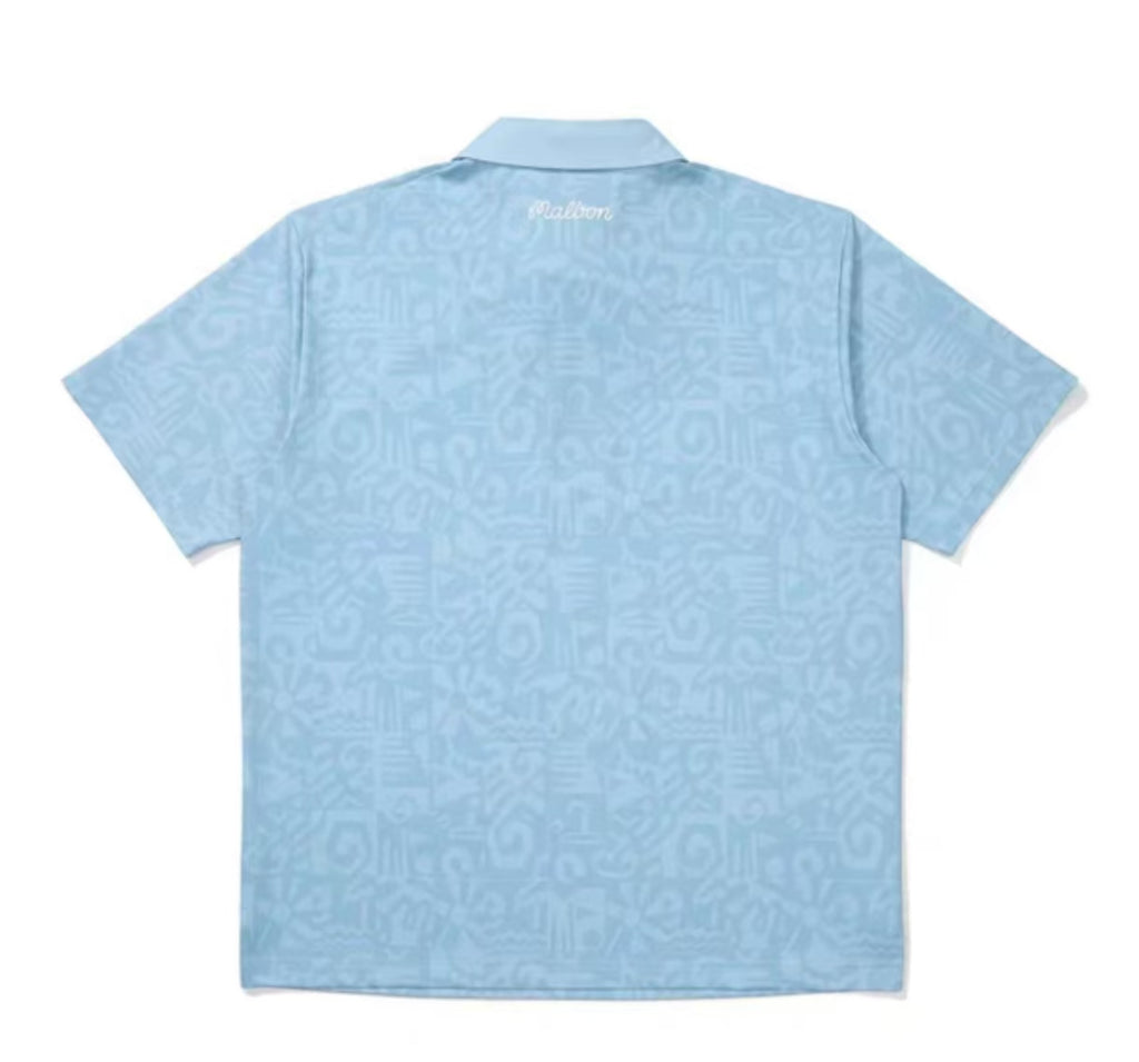 Malbon men's digital print casual golf polo shirt in Blue, back view