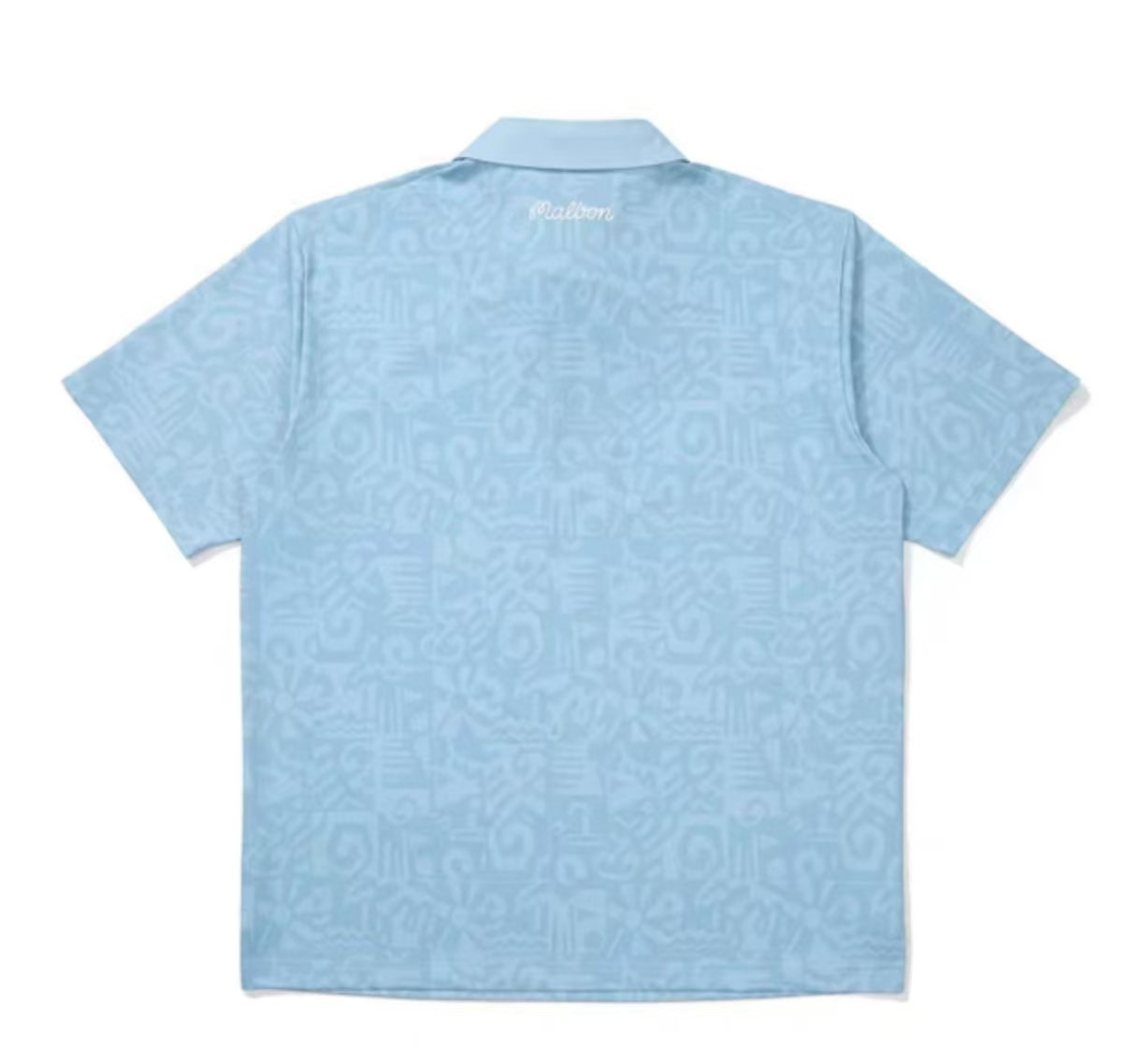 Malbon men's digital print casual golf polo shirt in Blue, back view