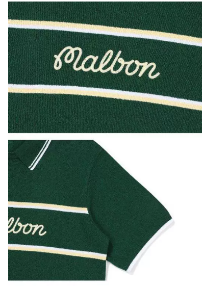 Malbon green golf polo chest logo and sleeve detail