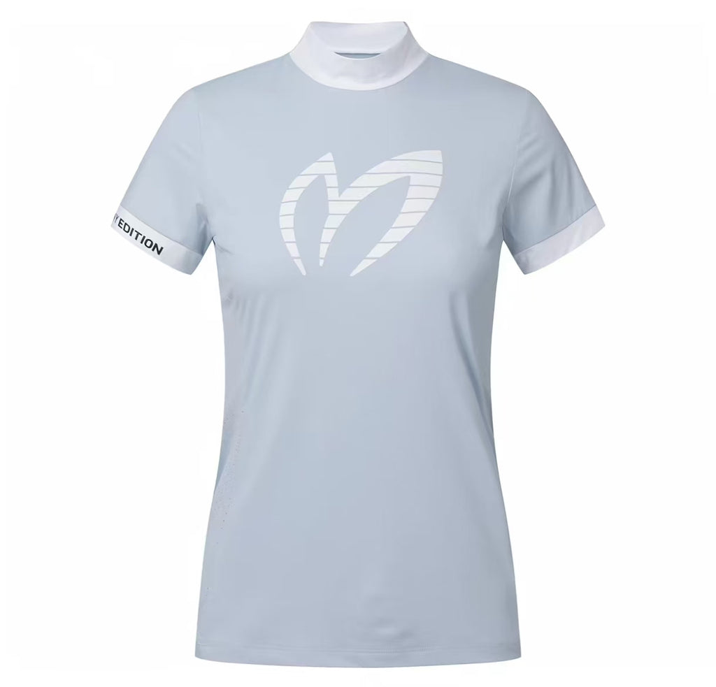 Women’s Summer Slim Stand Collar Golf Shirt in Blue - product view