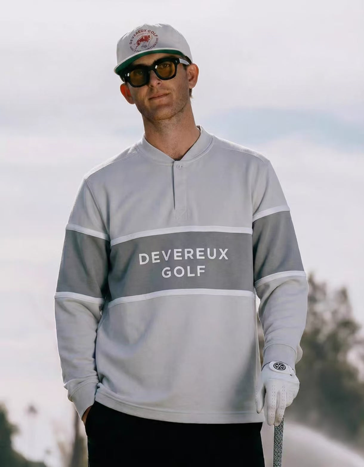 Devereux Golf Men’s Grey Color Block Henley Sweatshirt in Grey - product view