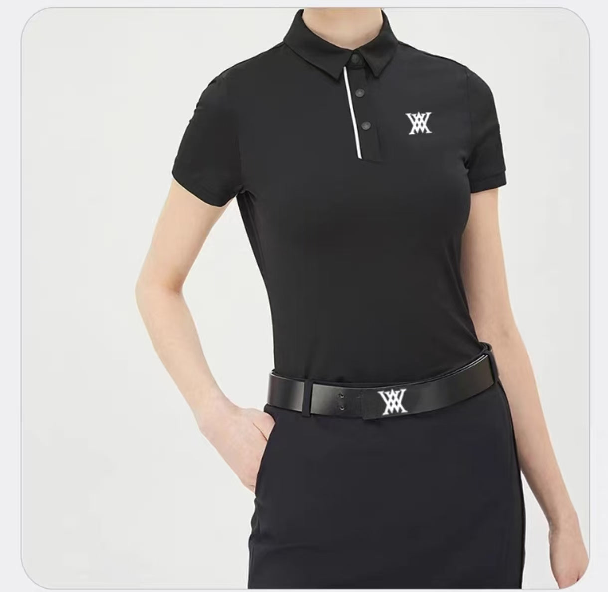 Women’s Summer Breathable Quick-Dry Slim Crew Neck Golf Shirt in Black - product view