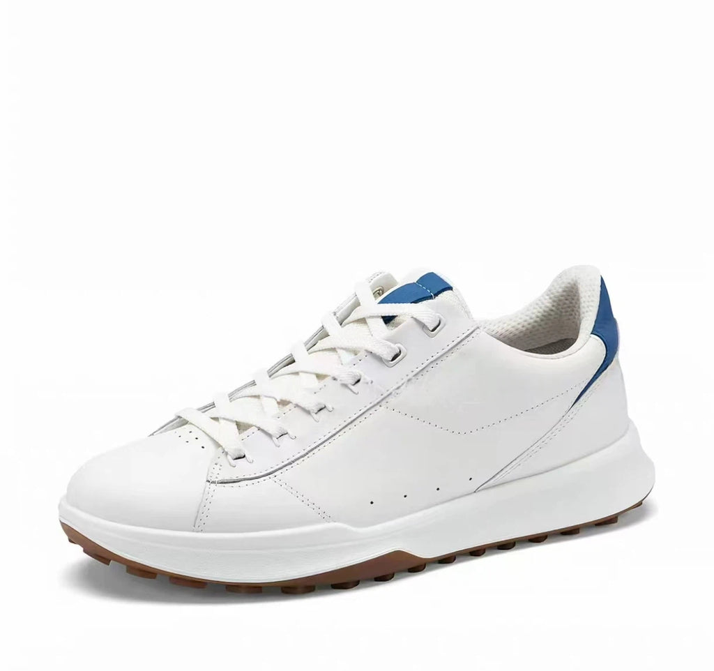men’s hybrid lace-up golf shoes in White & Blue, side profile