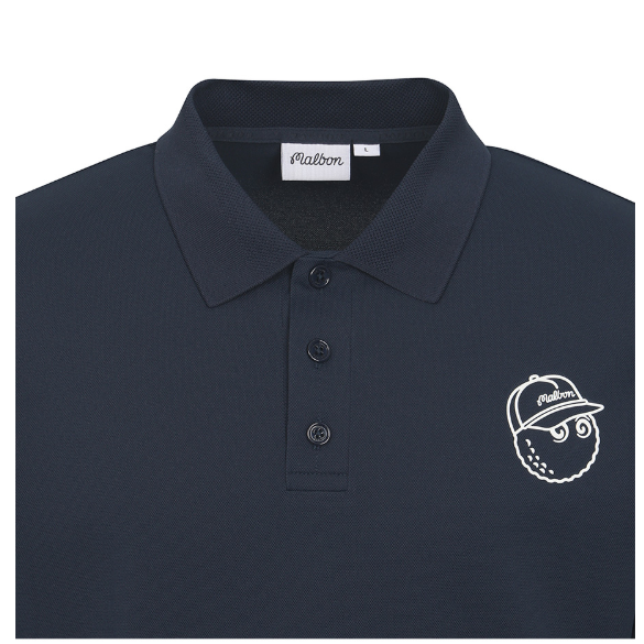 Malbon navy golf polo collar and bucket logo detail