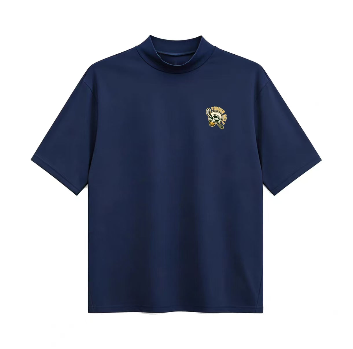 Forden Golf Men’s Ice Silk Quick-Dry Skull Mock Neck Shirt in Navy blue - product view