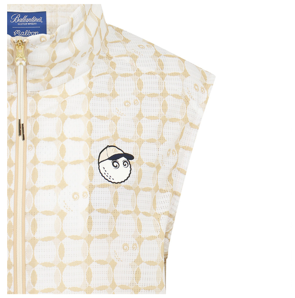 Malbon women's mesh breathable half-zip golf vest in Beige, lifestyle view