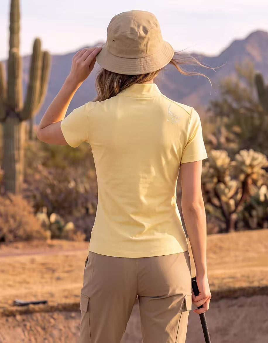 Devereux Golf Women’s Lightweight Quick-Dry Mock Neck Golf Shirt in Yellow - product view