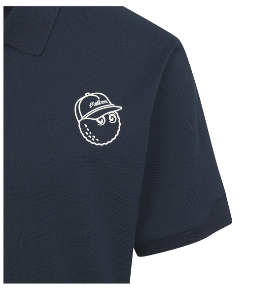 Malbon navy golf polo sleeve bucket logo detail