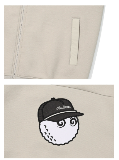 Malbon Golf Men’s Stand Collar Full-Zip Fleece Jacket khaki back logo detail