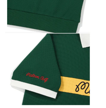 Malbon Men Golf Polo Shirt Breathable Casual Sport Tee Green fabric and trim detail