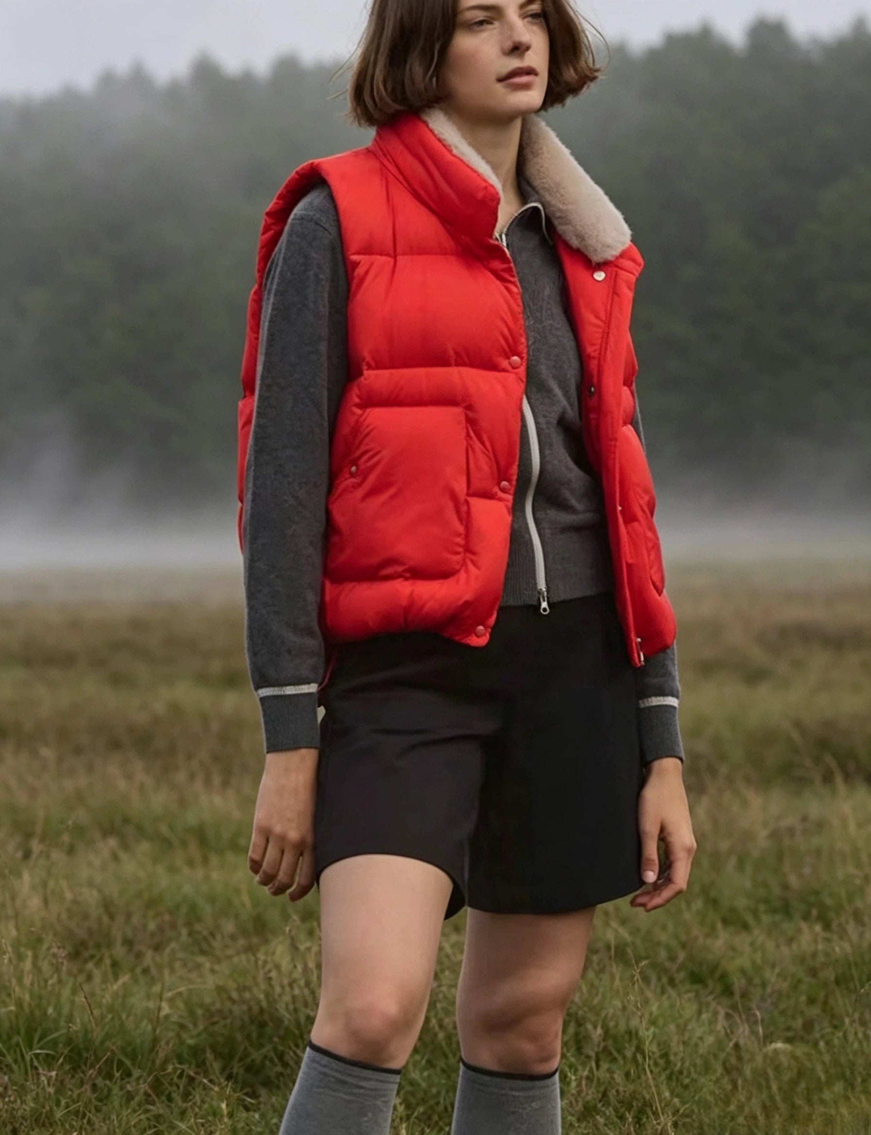 Malbon Golf Women’s Lightweight Thermal Down Vest orange model styling view