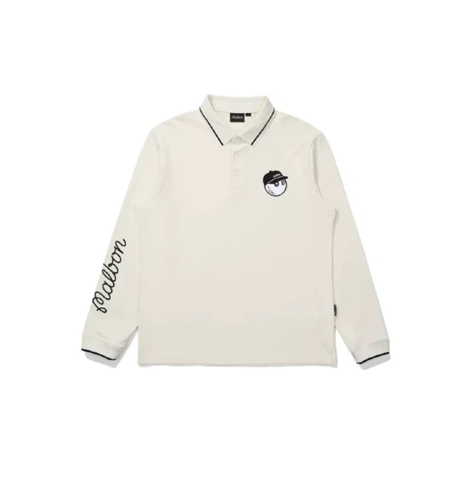 Malbon Men's Long-Sleeve Golf Polo Shirt Apricot long sleeve golf polo front view
