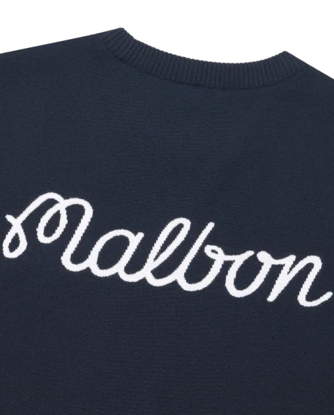 Malbon Studio Seoul Double-Knit Men's Pullover Navy golf apparel back logo close-up