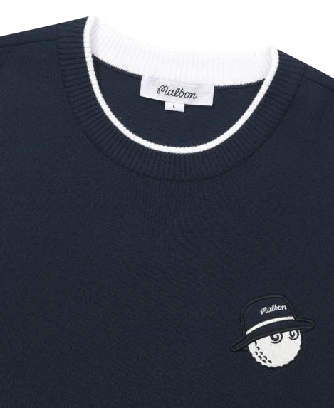 Malbon Studio Seoul Double-Knit Men's Pullover Navy golf apparel collar and chest detail