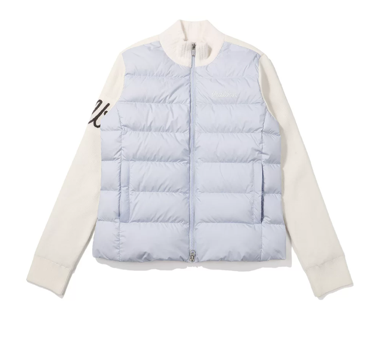 Malbon Golf Women's Knit Down Jacket Sky Blue golf apparel front view