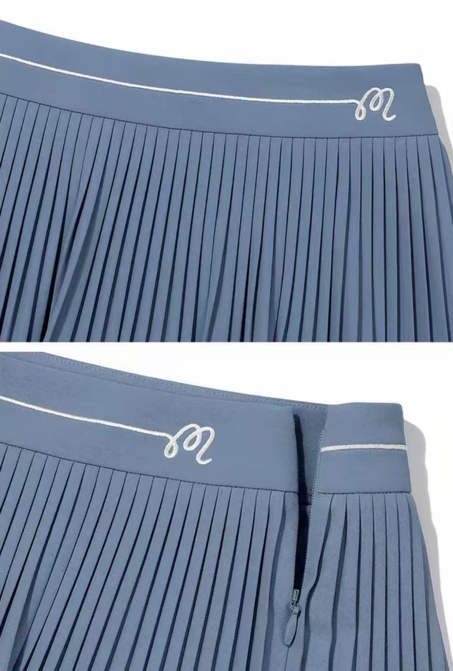 Blue Malbon pleated skort waistband and logo detail