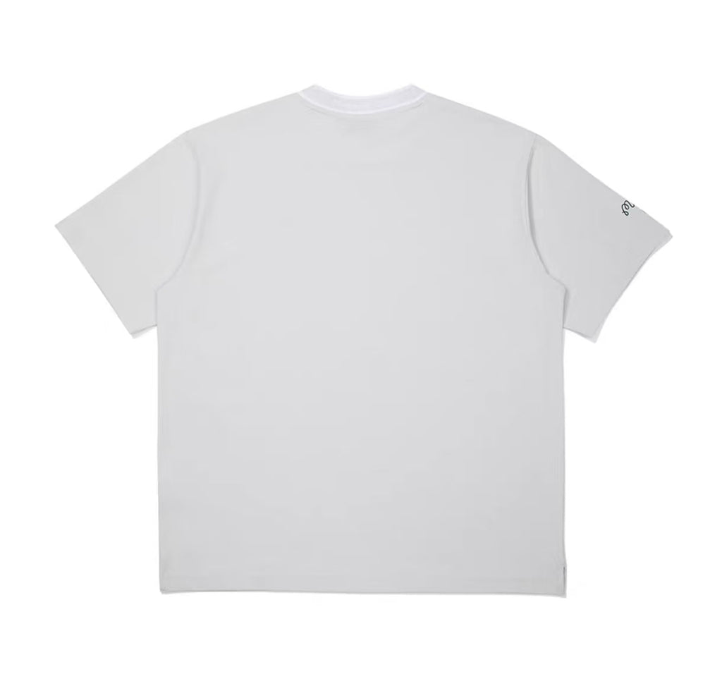 Back view of grey Malbon men's breathable golf T-shirt