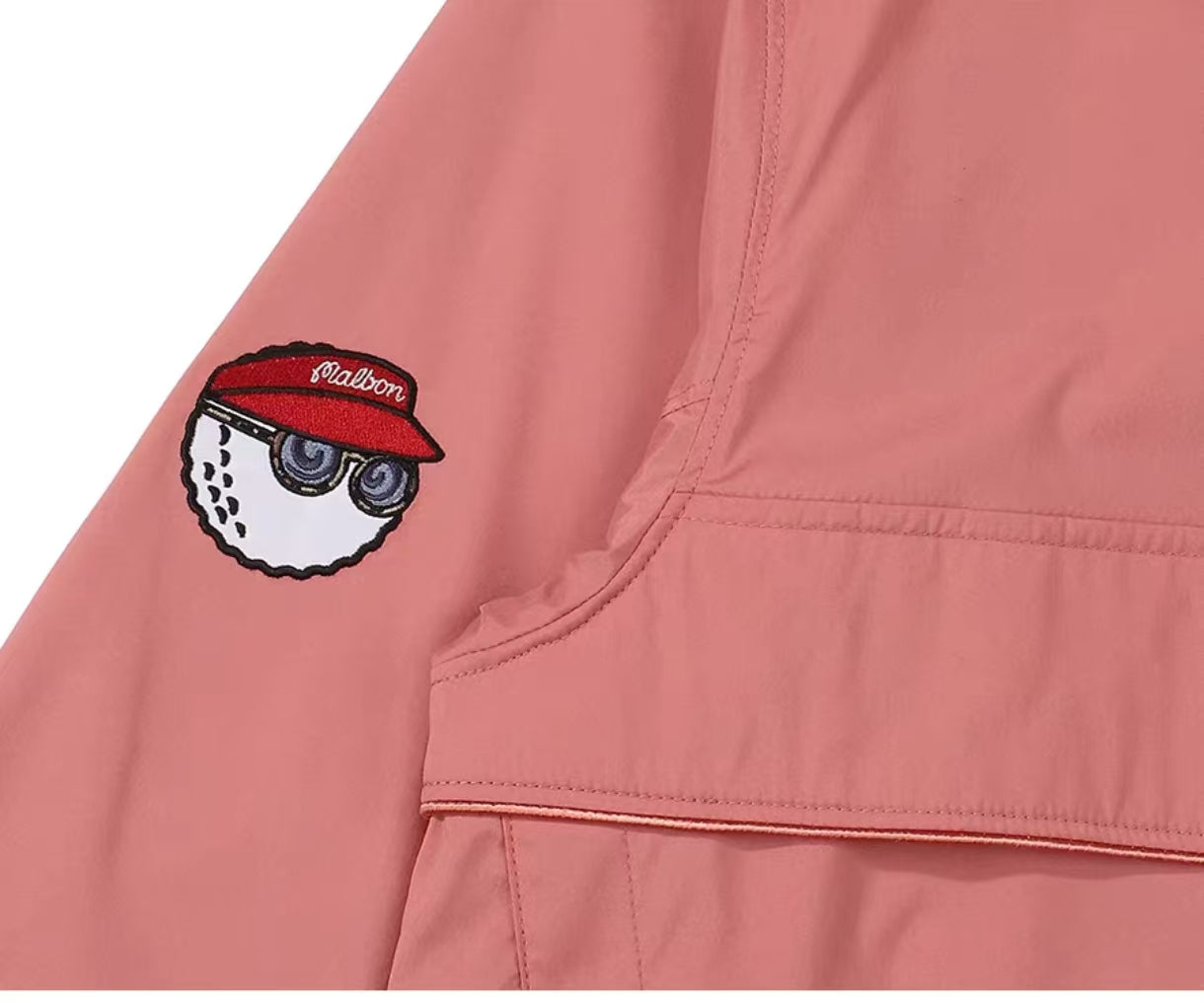 Pink Malbon golf wind jacket sleeve patch detail