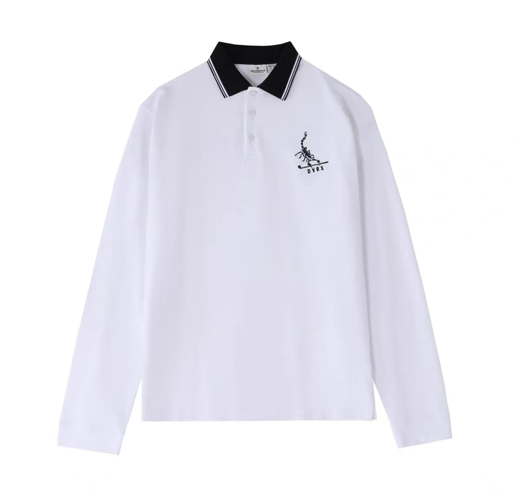 Devereux Golf Loose Scorpion Cotton Heavyweight Piqué Long Sleeve Polo Shirt