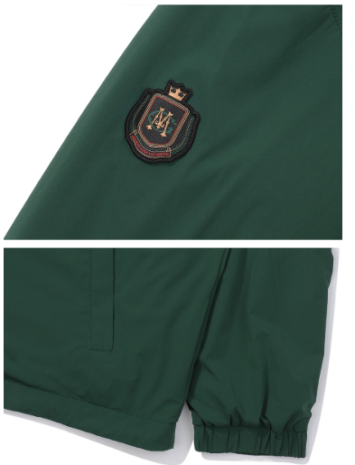 Malbon women's oversized collar casual sporty golf sweatshirt in Green, pocket and trim detail