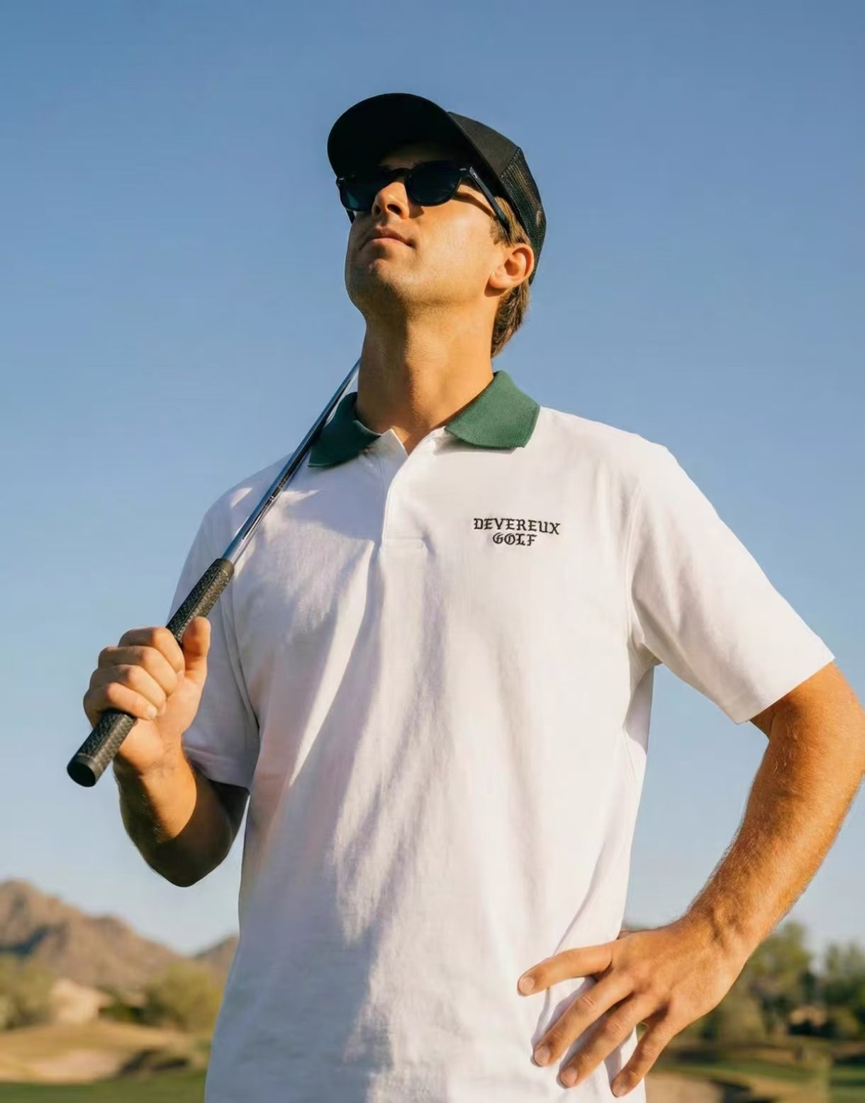 Devereux Golf Men’s Summer Color Block Green Collar Polo Shirt