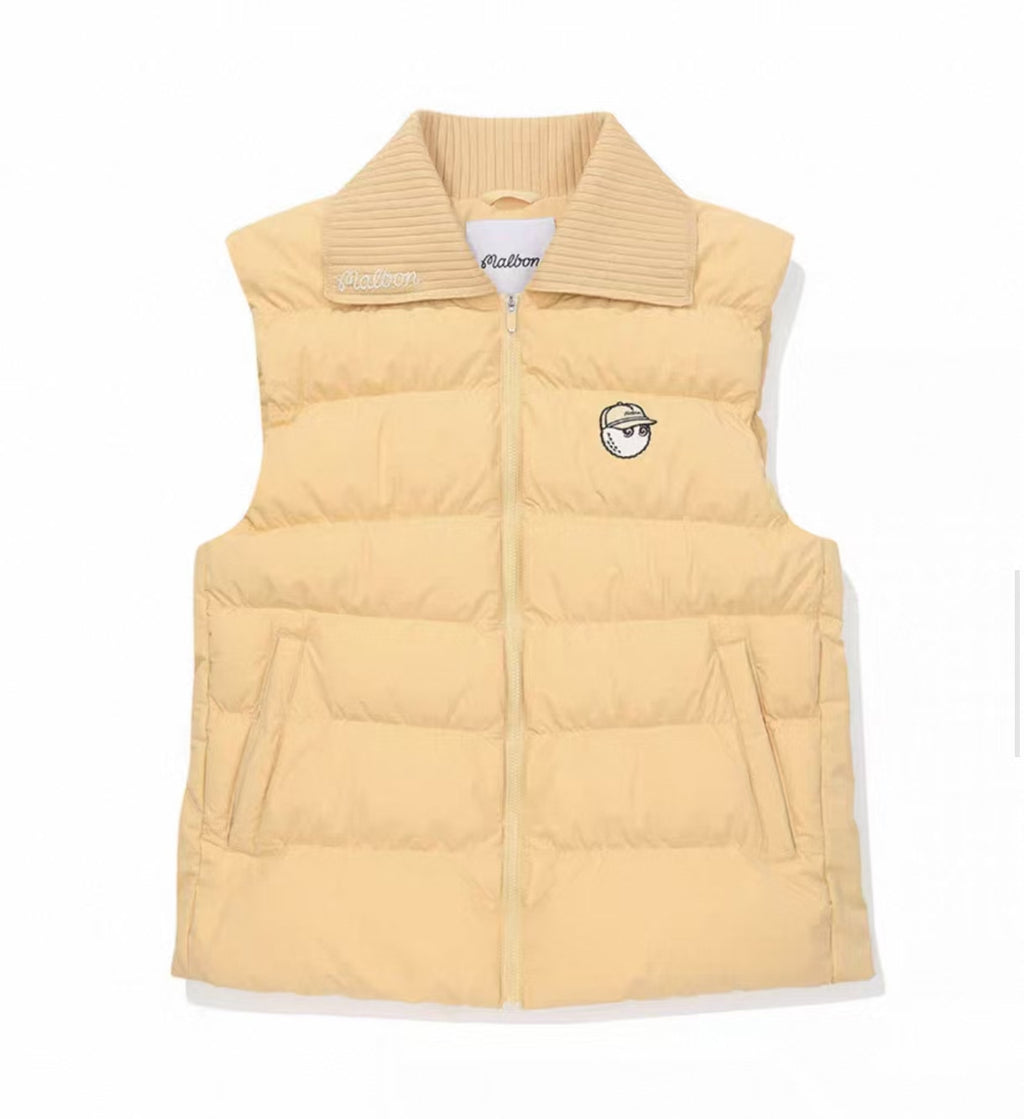 Malbon Golf Women’s Knit Collar Insulated Down Vest yellow front view