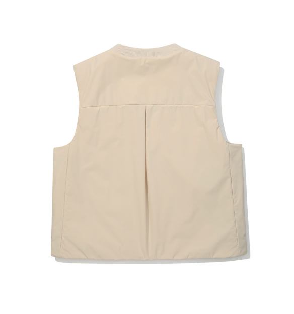 Malbon women's lightweight cargo windproof golf vest in Beige, back view