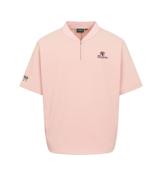 Malbon women's Loose Fit Quarter-Zip Casual Golf Shirt in Pink, front view