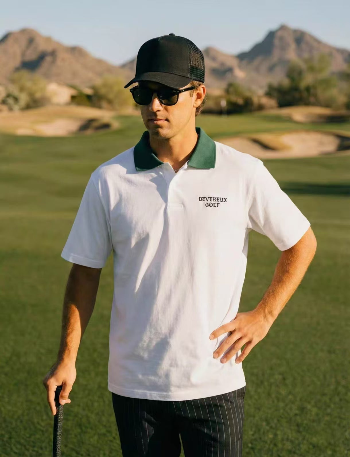 Devereux Golf Men’s Summer Color Block Green Collar Polo Shirt