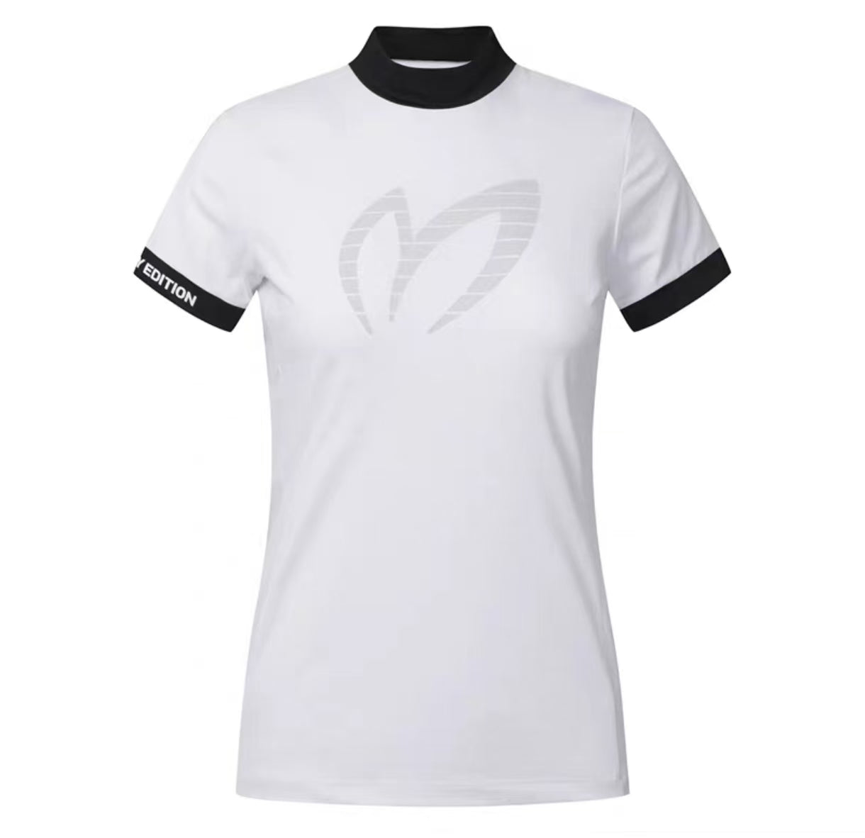 Women’s Summer Slim Stand Collar Golf Shirt in White - product view